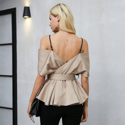 Sweet Like Candy Champagne Frill Sleeve Peplum Bardot Top - Fashion Genie Boutique