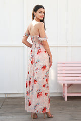 Sweet Romance Nude Floral Bardot Maxi Dress - Fashion Genie Boutique