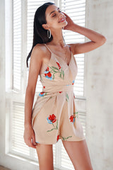 Sweetness Achieved Nude Floral Playsuit - Fashion Genie Boutique