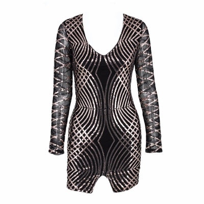 Hide And Sequin Black Long Sleeve Mini Dress - Fashion Genie Boutique