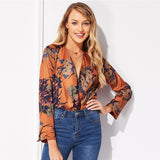Beautiful Tonight Orange Floral Wrap Bodysuit - Fashion Genie Boutique