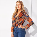 Beautiful Tonight Orange Floral Wrap Bodysuit - Fashion Genie Boutique