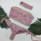 Tickled Pink Sequin Choker Bikini - Fashion Genie Boutique