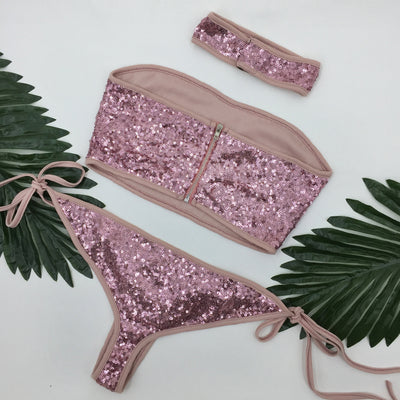 Tickled Pink Sequin Choker Bikini - Fashion Genie Boutique