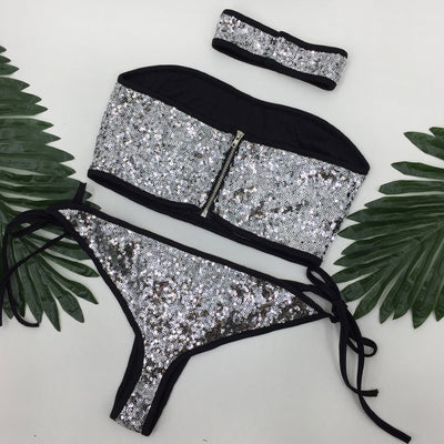 Tickled Pink Sequin Choker Bikini - Fashion Genie Boutique