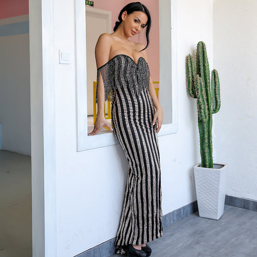Dream Come True Black Bardot Glitter Embellished Maxi Dress - Fashion Genie Boutique