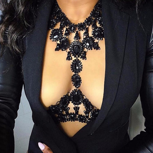 Mazzie Black Crystal Body Chain Necklace - Fashion Genie Boutique