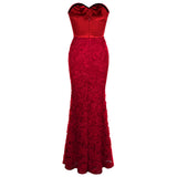 Art Of Persuasion Red Floral Lace Maxi Gown Dress - Fashion Genie Boutique