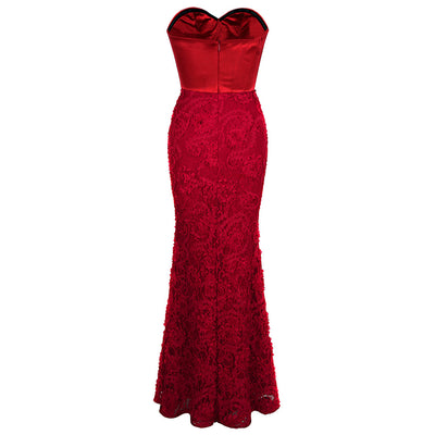 Art Of Persuasion Red Floral Lace Maxi Gown Dress - Fashion Genie Boutique