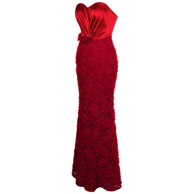 Art Of Persuasion Red Floral Lace Maxi Gown Dress - Fashion Genie Boutique