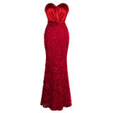 Art Of Persuasion Red Floral Lace Maxi Gown Dress - Fashion Genie Boutique