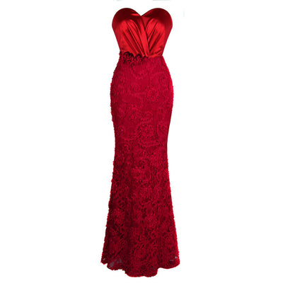 Art Of Persuasion Red Floral Lace Maxi Gown Dress - Fashion Genie Boutique