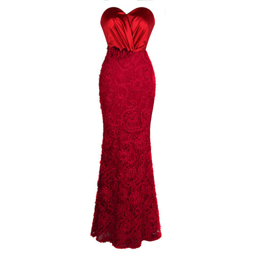 Art Of Persuasion Red Floral Lace Maxi Gown Dress - Fashion Genie Boutique