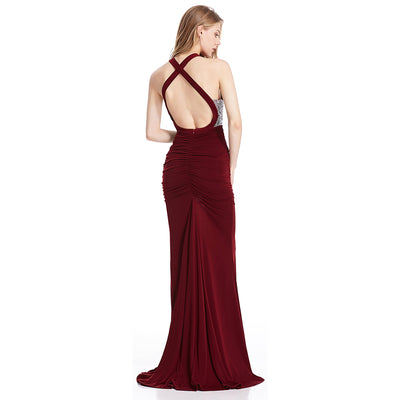 Dear Darling Silver & Burgundy Sequin Maxi Gown Dress - Fashion Genie Boutique