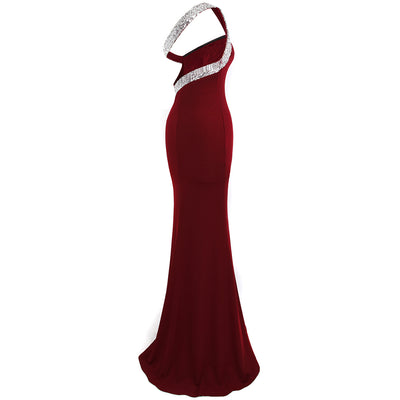 RSVP Burgundy One Shoulder Sequin Slit Maxi Gown Dress - Fashion Genie Boutique