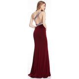 RSVP Burgundy One Shoulder Sequin Slit Maxi Gown Dress - Fashion Genie Boutique