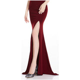 RSVP Burgundy One Shoulder Sequin Slit Maxi Gown Dress - Fashion Genie Boutique