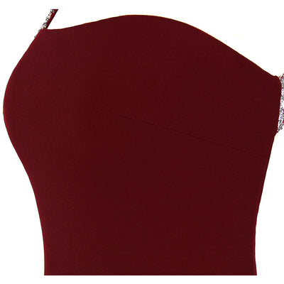 RSVP Burgundy One Shoulder Sequin Slit Maxi Gown Dress - Fashion Genie Boutique