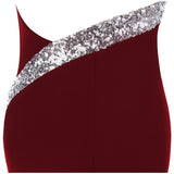 RSVP Burgundy One Shoulder Sequin Slit Maxi Gown Dress - Fashion Genie Boutique