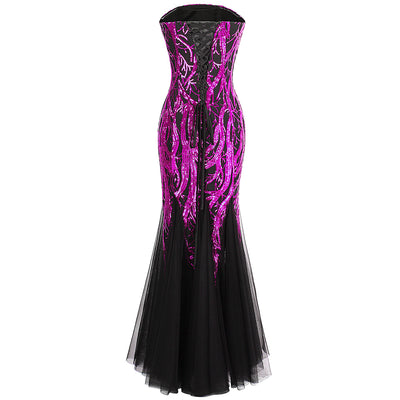 Ariel Sarah Pink & Black Sequin Fishtail Maxi Gown Dress - Fashion Genie Boutique