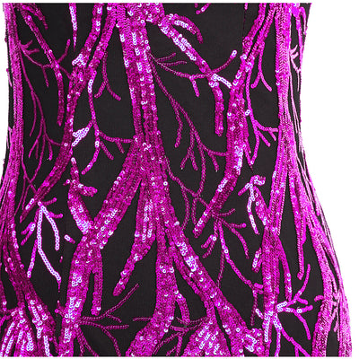 Ariel Sarah Pink & Black Sequin Fishtail Maxi Gown Dress - Fashion Genie Boutique