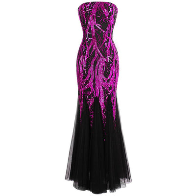 Ariel Sarah Pink & Black Sequin Fishtail Maxi Gown Dress - Fashion Genie Boutique