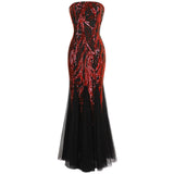 Ariel Sarah Red & Black Sequin Fishtail Maxi Gown Dress - Fashion Genie Boutique
