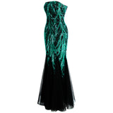 Ariel Sarah Green & Black Sequin Fishtail Maxi Gown Dress - Fashion Genie Boutique