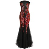 Ariel Sarah Red & Black Sequin Fishtail Maxi Gown Dress - Fashion Genie Boutique