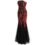 Ariel Sarah Red & Black Sequin Fishtail Maxi Gown Dress - Fashion Genie Boutique