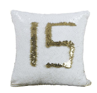 White & Gold Two Tone Sequin Cushion Cover - Fashion Genie Boutique
