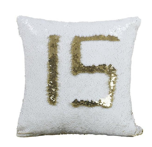 White & Gold Two Tone Sequin Cushion Cover - Fashion Genie Boutique