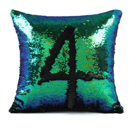Iridescent Green & Black Reversible Two Tone Sequin Cushion Cover - Fashion Genie Boutique