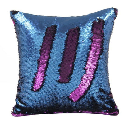 Blue & Pink Reversible Two Tone Sequin Cushion Cover - Fashion Genie Boutique