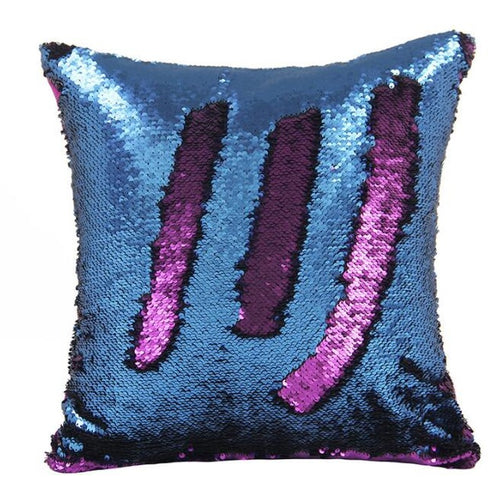 Blue & Pink Reversible Two Tone Sequin Cushion Cover - Fashion Genie Boutique