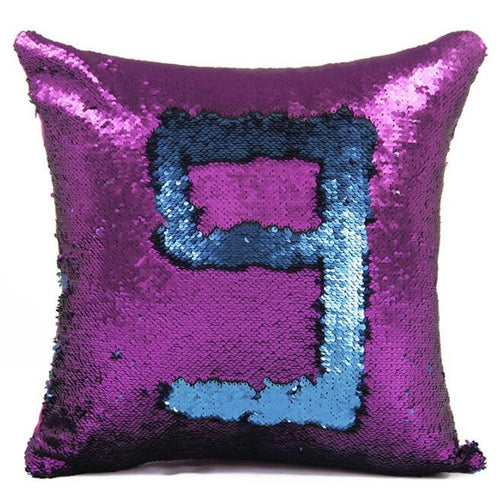 Pink & Blue Reversible Two Tone Sequin Cushion Cover - Fashion Genie Boutique
