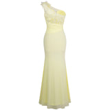 All Mine Yellow One Shoulder Slit Fishtail Maxi Gown Dress - Fashion Genie Boutique
