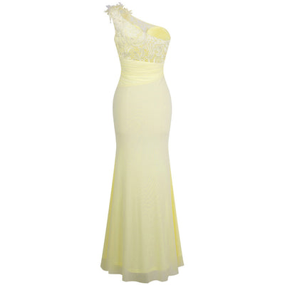 All Mine Yellow One Shoulder Slit Fishtail Maxi Gown Dress - Fashion Genie Boutique