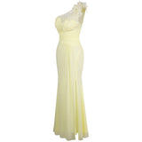 All Mine Yellow One Shoulder Slit Fishtail Maxi Gown Dress - Fashion Genie Boutique