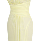 All Mine Yellow One Shoulder Slit Fishtail Maxi Gown Dress - Fashion Genie Boutique