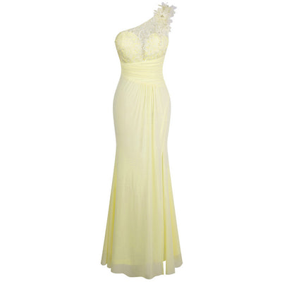 All Mine Yellow One Shoulder Slit Fishtail Maxi Gown Dress - Fashion Genie Boutique