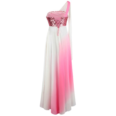 Love Potion Pink & White Contrast Chiffon Sequin Maxi Gown Dress - Fashion Genie Boutique