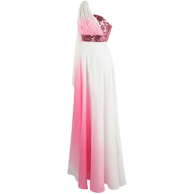 Love Potion Pink & White Contrast Chiffon Sequin Maxi Gown Dress - Fashion Genie Boutique