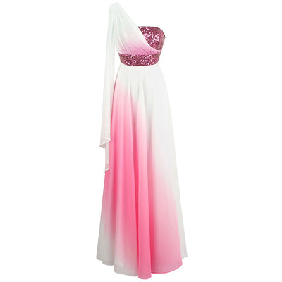 Love Potion Pink & White Contrast Chiffon Sequin Maxi Gown Dress - Fashion Genie Boutique