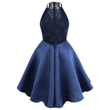 Go On Royal Blue Lace Satin Skater Prom Dress - Fashion Genie Boutique