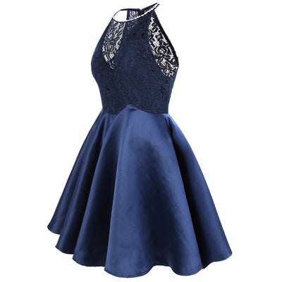 Go On Royal Blue Lace Satin Skater Prom Dress - Fashion Genie Boutique