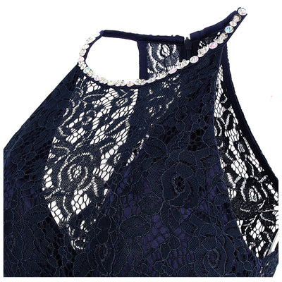Go On Royal Blue Lace Satin Skater Prom Dress - Fashion Genie Boutique