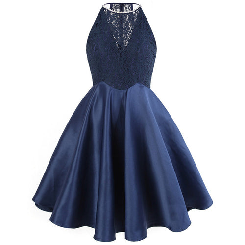 Go On Royal Blue Lace Satin Skater Prom Dress - Fashion Genie Boutique