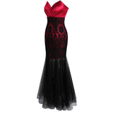 Drawn To You Black & Red Strapless Tulle Maxi Gown Dress - Fashion Genie Boutique