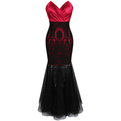 Drawn To You Black & Red Strapless Tulle Maxi Gown Dress - Fashion Genie Boutique